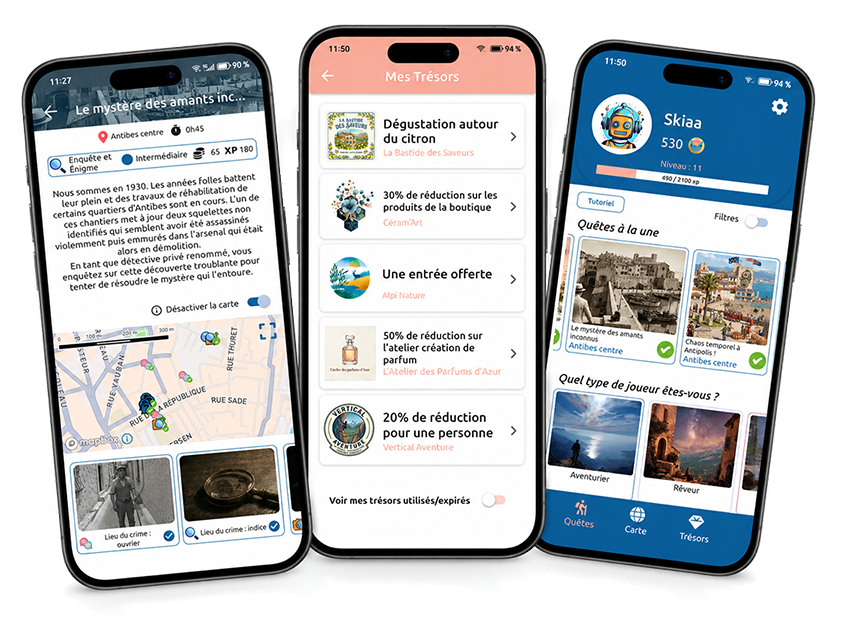 Captures de l'application Ystia sur mobile